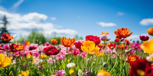 Colorful Flowers in a SunKissed Green Field