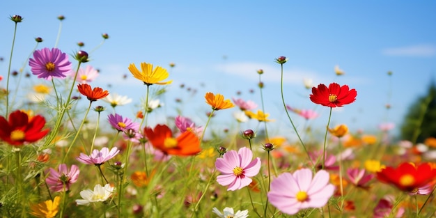 Colorful Flowers in a SunKissed Green Field