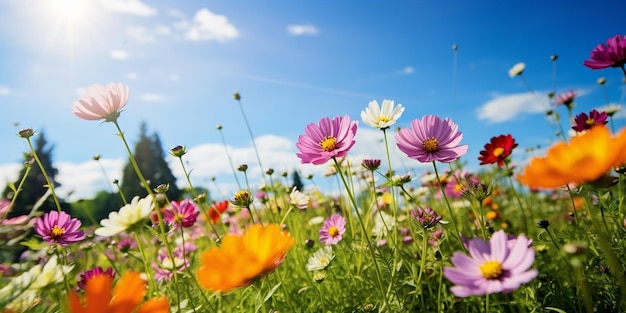 Colorful Flowers in a SunKissed Green Field