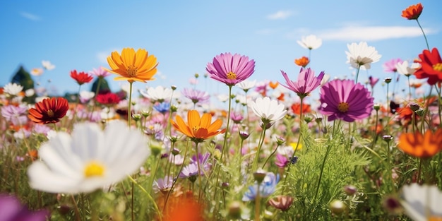 Colorful Flowers in a SunKissed Green Field