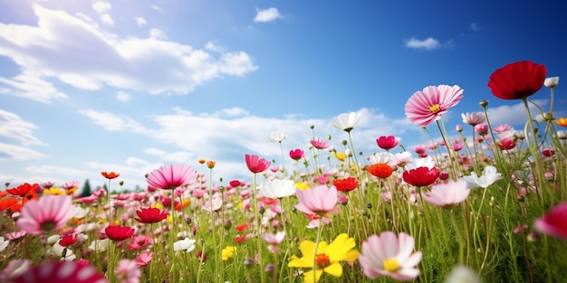 Colorful Flowers in a SunKissed Green Field