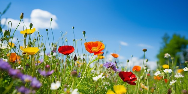 Colorful Flowers in a SunKissed Green Field