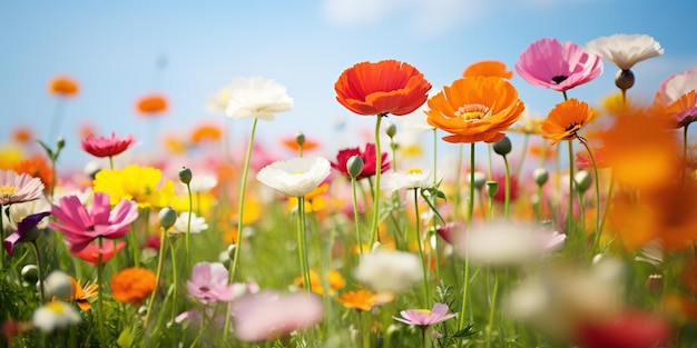 Colorful Flowers in a SunKissed Green Field