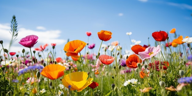 Colorful Flowers in a SunKissed Green Field