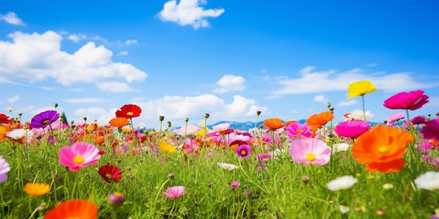 Colorful Flowers in a SunKissed Green Field