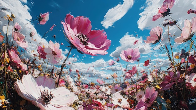 Photo colorful flowers sway gently in the breeze beneath a bright sunny sky