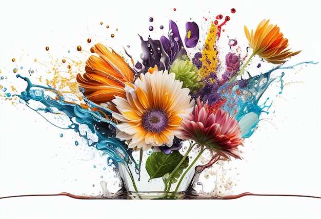 Colorful flowers in water isolated on white background Watercolor painting generative ai