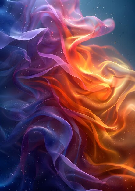 A colorful flowing piece of fabric with a firelike pattern