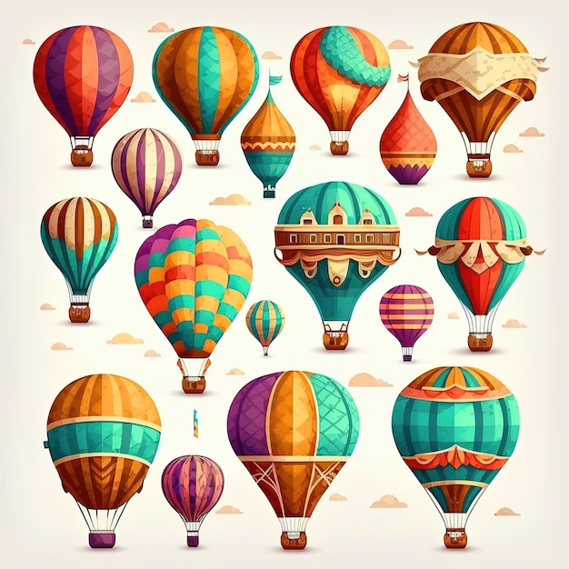 Colorful flying vintage Hot Air Balloons