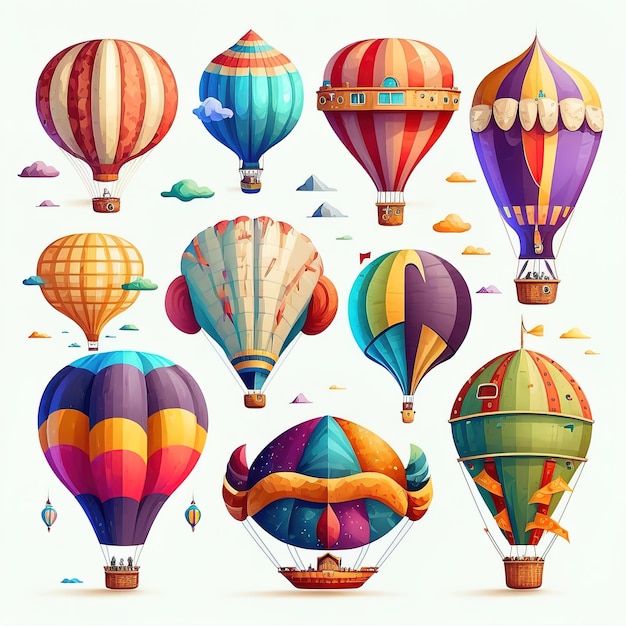 Colorful flying vintage Hot Air Balloons