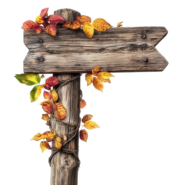 Photo colorful foliage surrounds empty wooden signpost in autumn environment