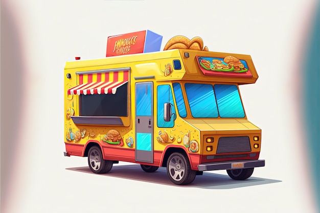 Colorful food truck illustration Generative Ai