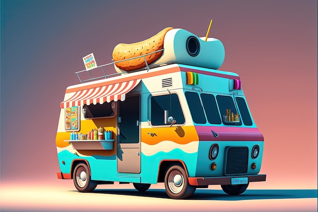 Colorful food truck illustration Generative Ai