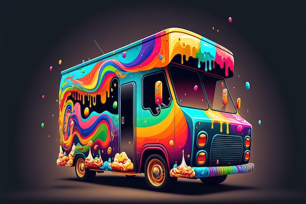 Colorful food truck illustration Generative Ai