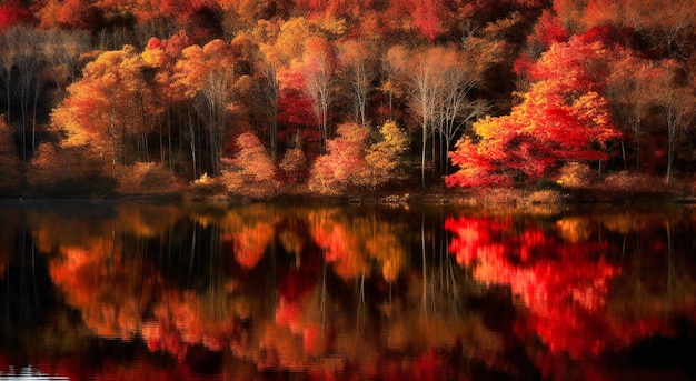 Colorful forests reflected in the lake