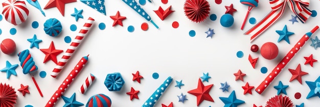 Colorful fourth of july decorations with red white and blue stars and stripes