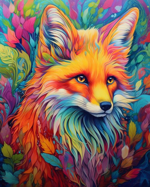 A colorful fox with a long tail and a long tail.