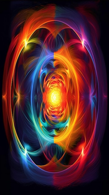 A colorful fractal with a spiral design in the center.