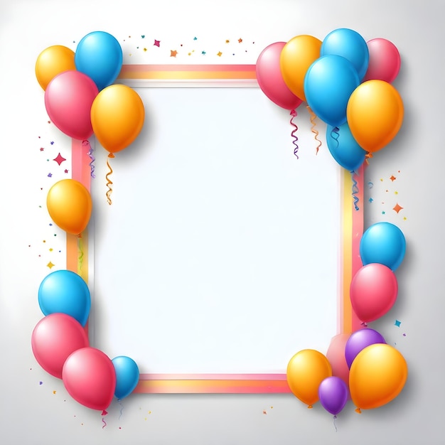 a colorful frame with balloons and a frame with a rainbow colored border