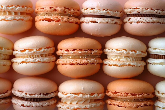 Photo colorful french macarons in assorted flavors perfect for dessert displays and culinary art