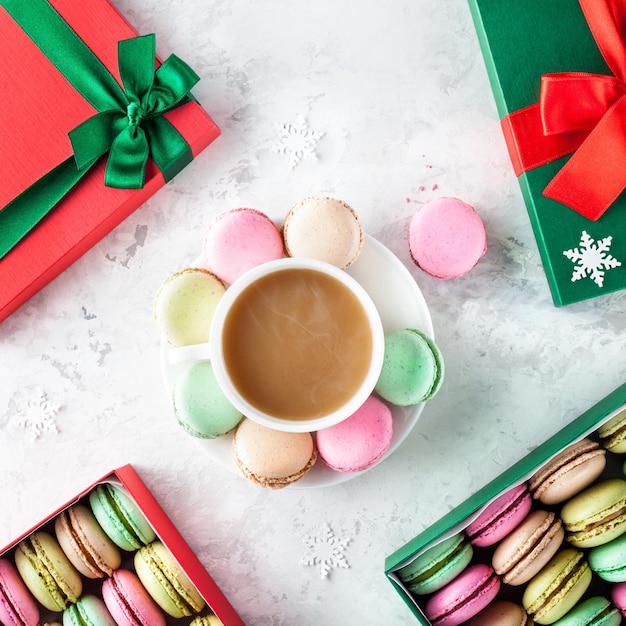 Colorful French macarons at Christmas