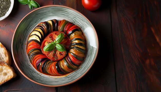 Colorful French Ratatouille with Thinly Sliced Zucchini and Vegetables