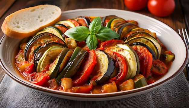 Colorful French Ratatouille with Thinly Sliced Zucchini and Vegetables