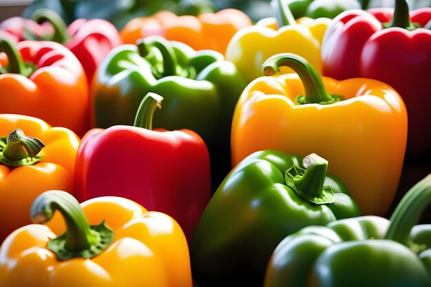 Colorful and Fresh Bell Peppers Arranged in a Vibrant Closeup Display