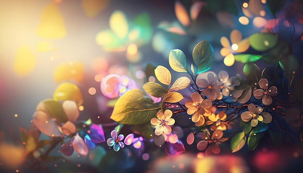 Colorful fresh Spring background with bokeh 3d rendering Generative AI