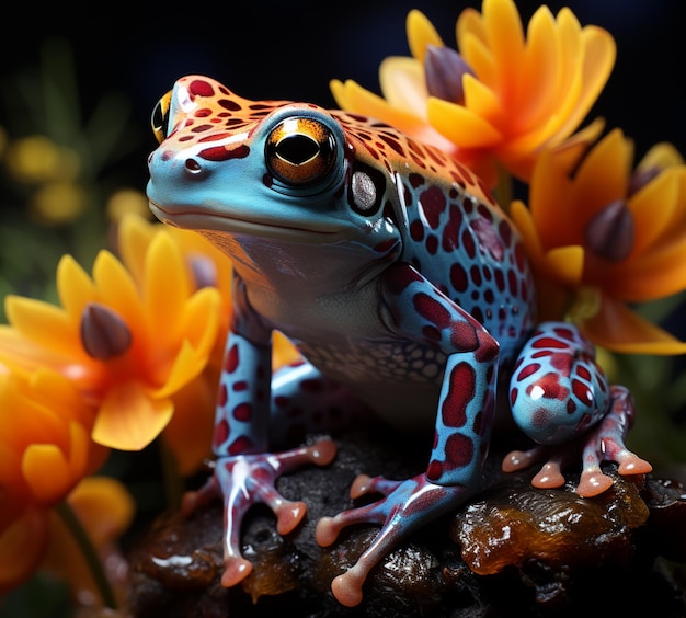 Colorful frog and beautiful floral background