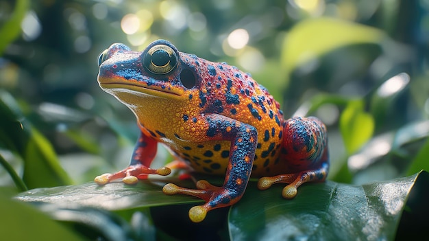 a colorful frog sits on a leaf with the word quot the word quot on it