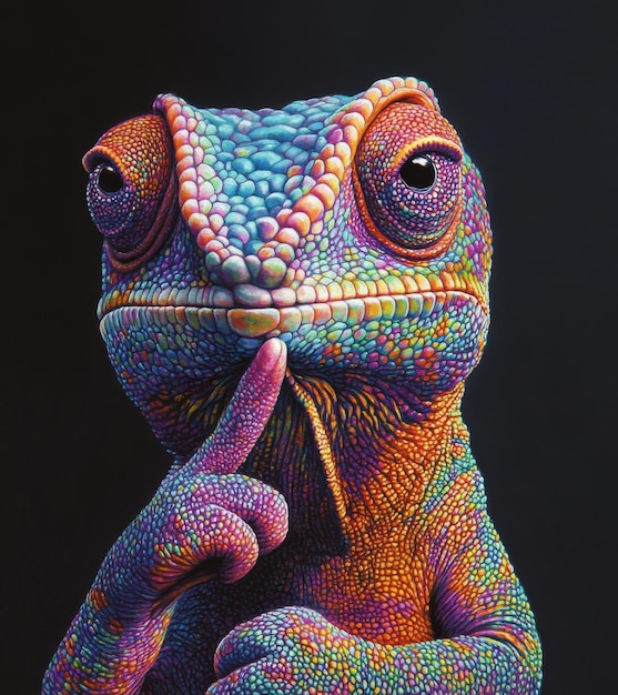 a colorful frog with colorful patterns on his face