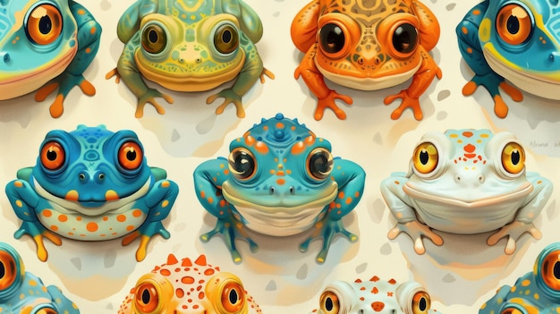 Colorful Frogs on a Beige Background