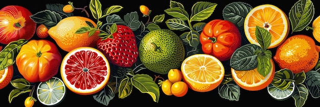 Colorful Fruit Arrangement With Green Leaves