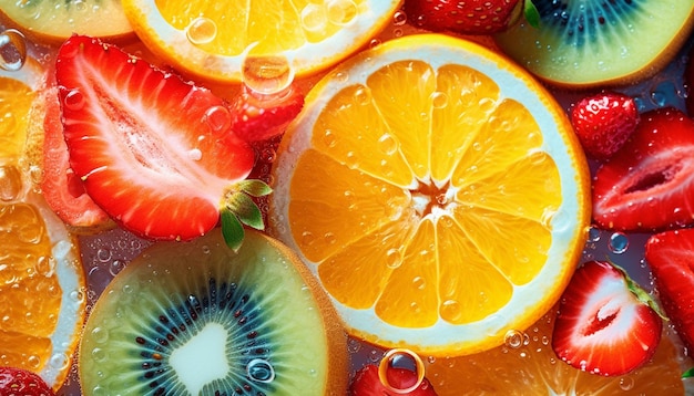 A colorful fruit background with a picture of a fruit