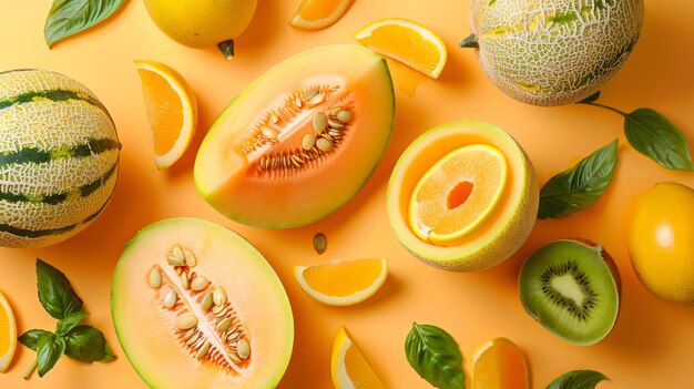 Colorful Fruit Flat Lay Composition for Graphic Design Projects