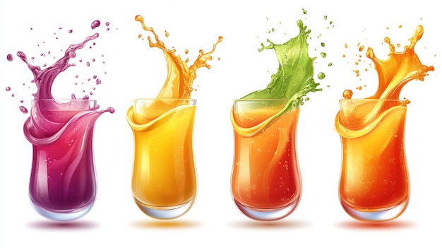 Photo colorful fruit juice splash in glasses