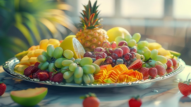 Colorful Fruit Platter on Table Healthy Food Image