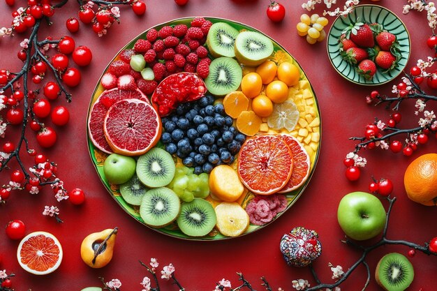 Photo colorful fruit platters for chinese new year feasts