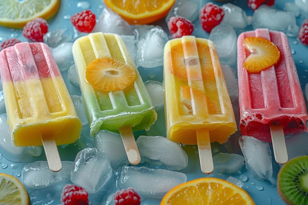 Colorful Fruit Popsicles Melting Under the Heat