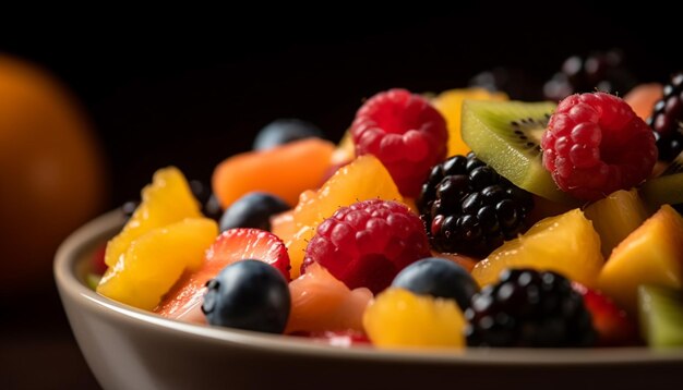 Colorful fruit salad with fresh berries melon and kiwi slices generated by AI