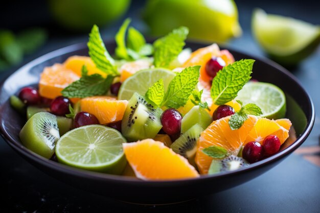 Photo colorful fruit salad with a splash of lime and a hint o