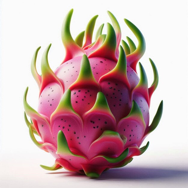 a colorful fruit sculpture with green and pink on the bottom