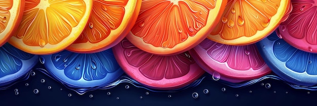 Photo colorful fruit slices abstract background with water drops