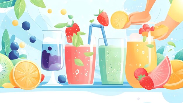 Colorful Fruit Smoothies and Summer Drinks Illustration