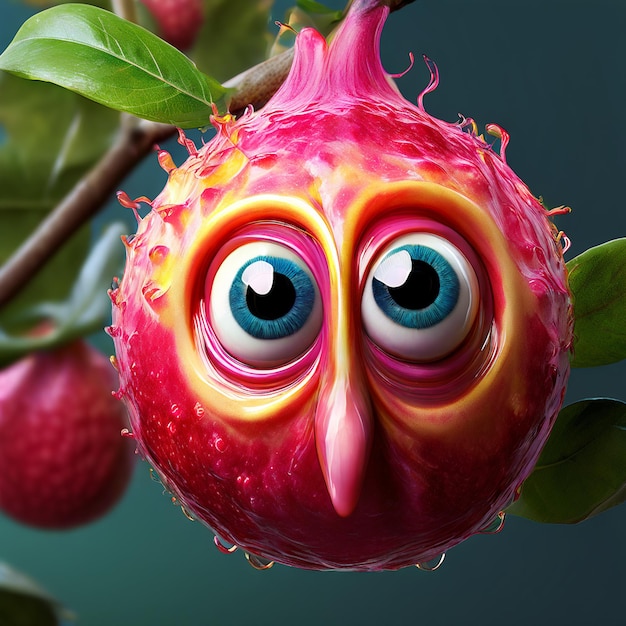 a colorful fruit with eyes and eyes on it