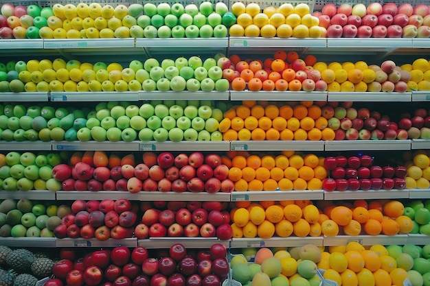 Colorful Fruits Displayed in a Supermarket