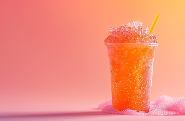 Photo colorful fruity slushie drink in plastic cup summer tropical frozen juice cocktail slush