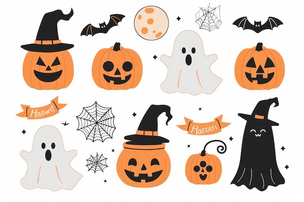 Colorful and fun Halloween scene with various elements