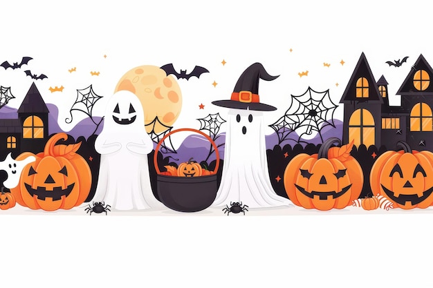 Colorful and fun Halloween scene with various elements